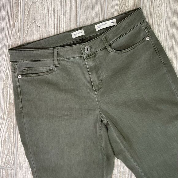 J. Jill Authentic Fit Cropped Jeans Women’s Size 10p Frayed Hem Olive Green - Picture 2 of 10